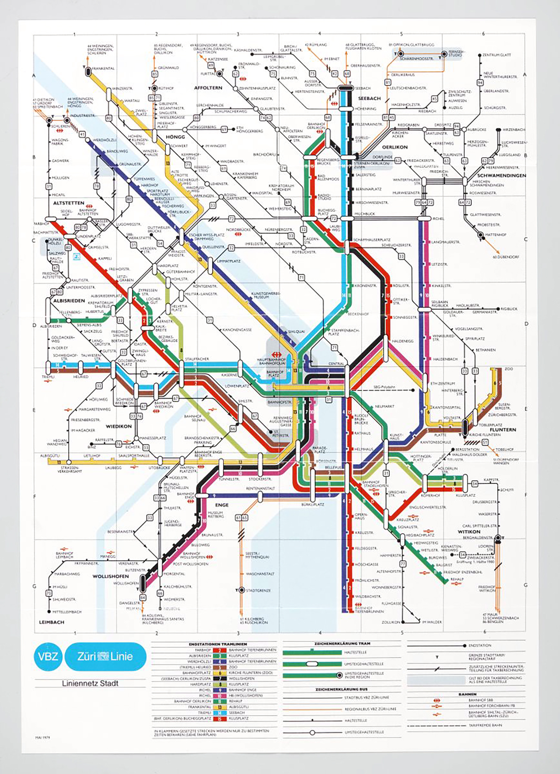 Stadtplan. VBZ Züri Linie, Liniennetz Stadt