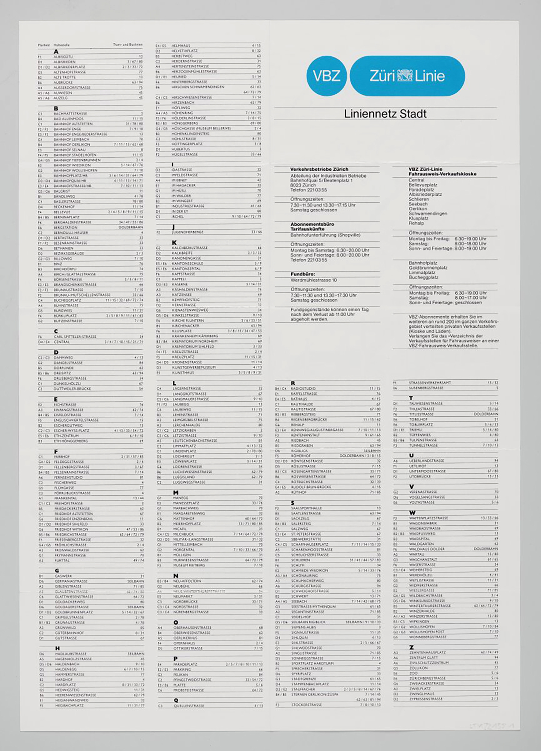 Stadtplan. VBZ Züri Linie, Liniennetz Stadt
