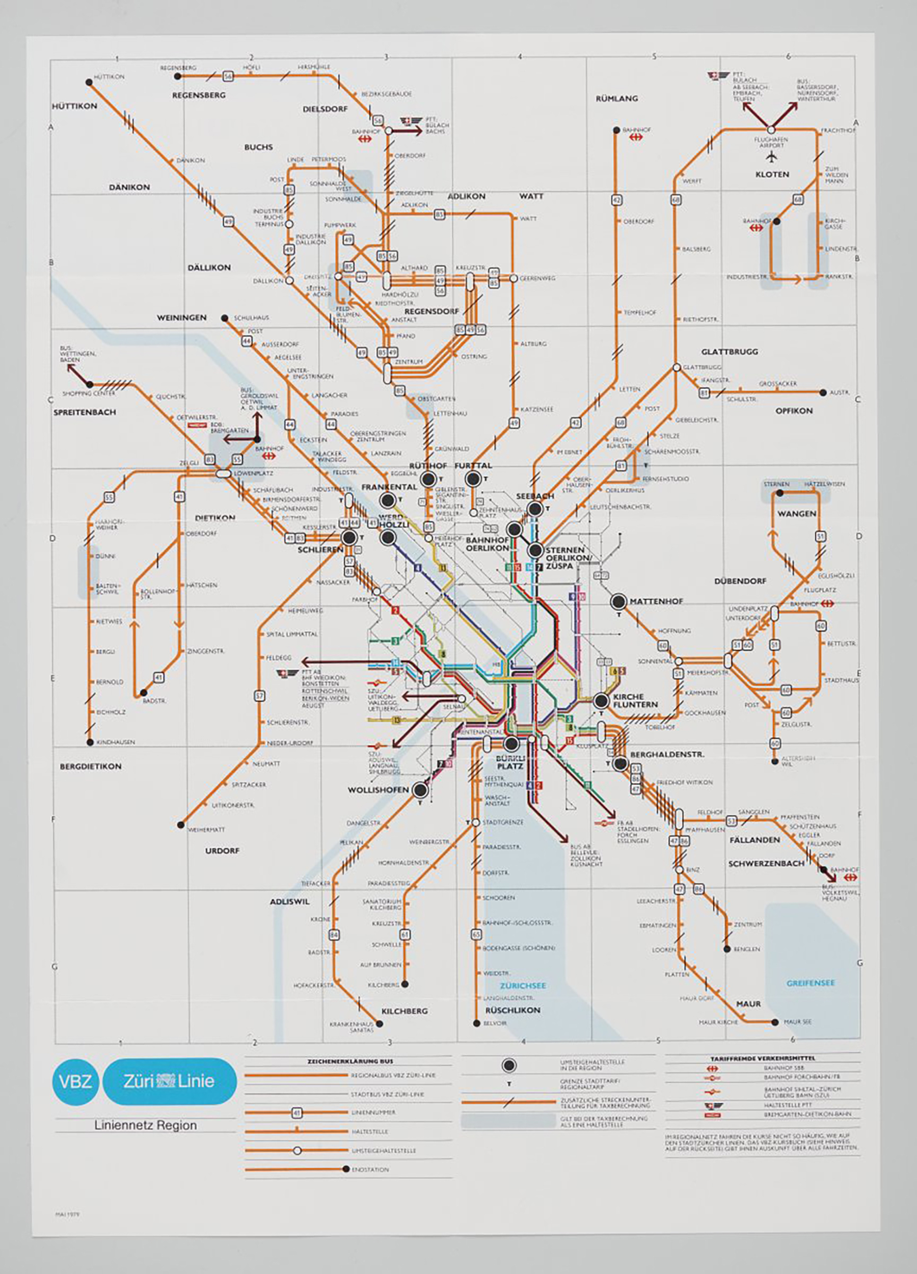 Stadtplan. VBZ Züri Linie, Liniennetz Region